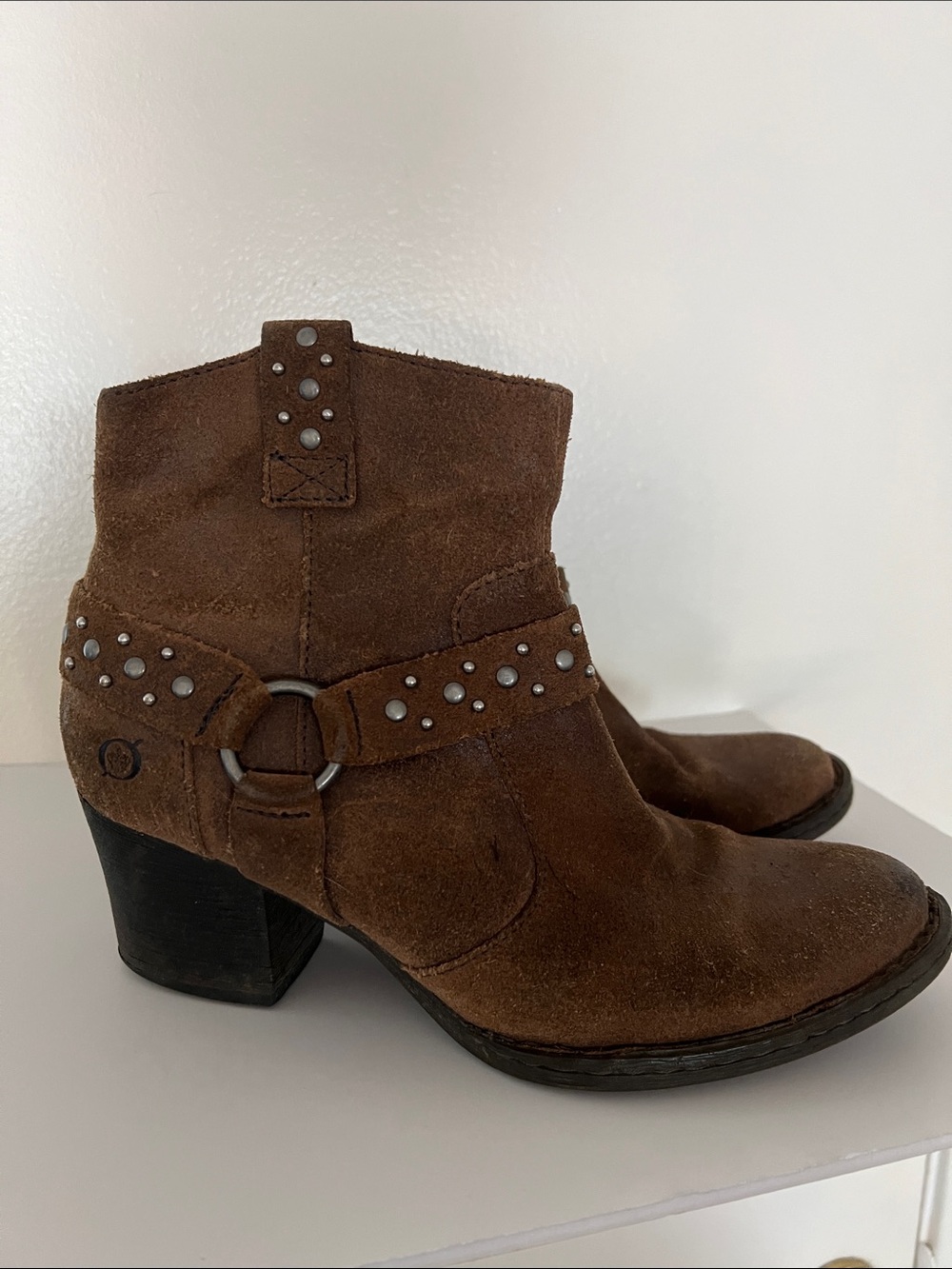 Born Brown Suede Studded Ankle Booties